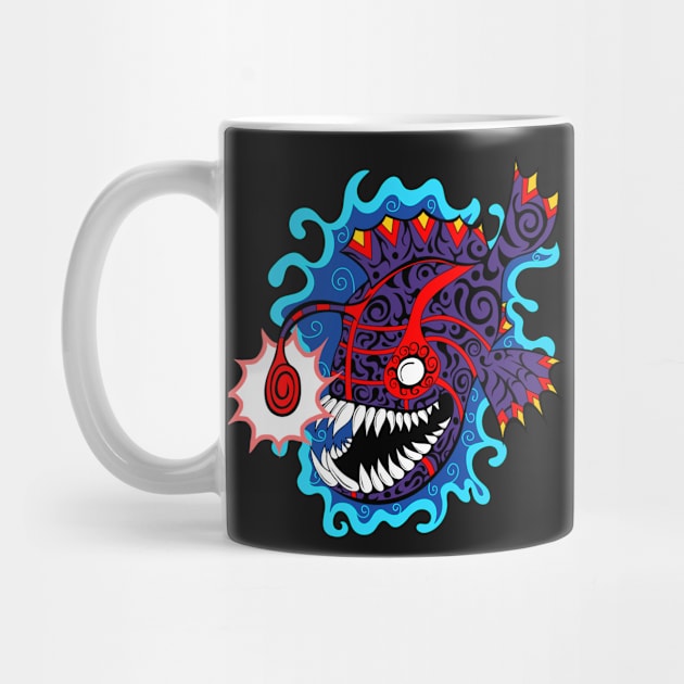 Anglerfish doodle style - Purple and Red by Designs by Darrin